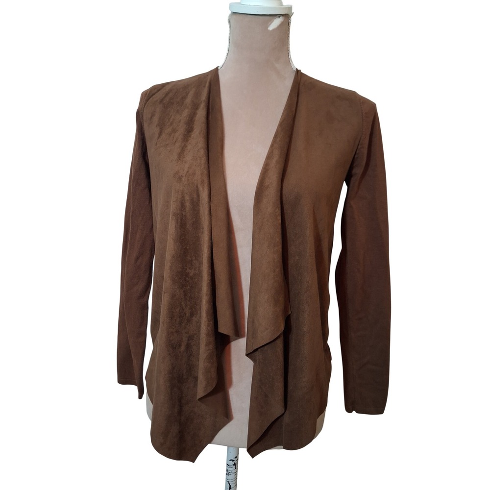 INC International Concepts Brown Faux Suede Drape Front Cardigan Small Fall